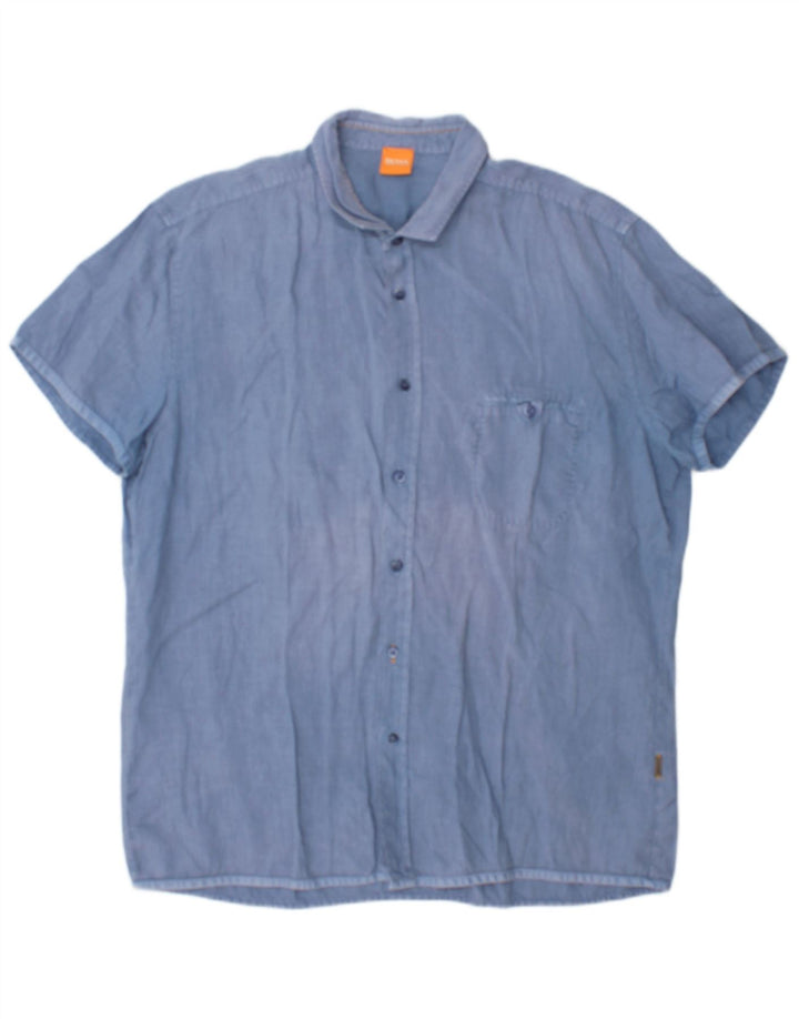 Hugo Boss Herren Kurzarmhemd XL Blau Baumwolle