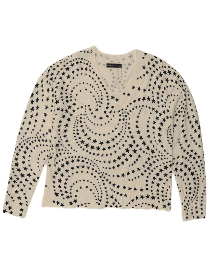 Marks & Spencer Damen-Pullover mit V-Ausschnitt, Gr. 14, Größe L, Weiß