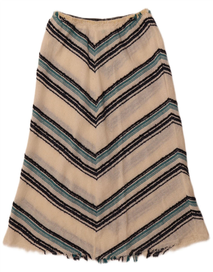 BENETTON Damen-Rock in A-Linie mit hoher Taille, mittelgroß, W28, cremefarbene Chevron-Wolle