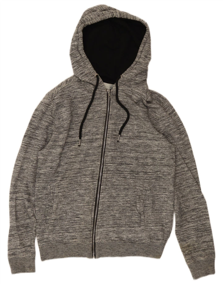 Zara Herren-Kapuzenpullover mit Reißverschluss, groß, grau gefleckte Baumwolle