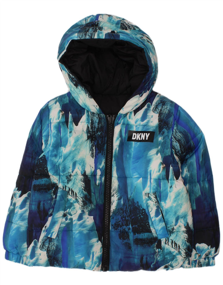 Dkny Jungen-Jacke mit Kapuze, wendbar, wattiert, 3–4 Jahre, blaues Batik-Polyester
