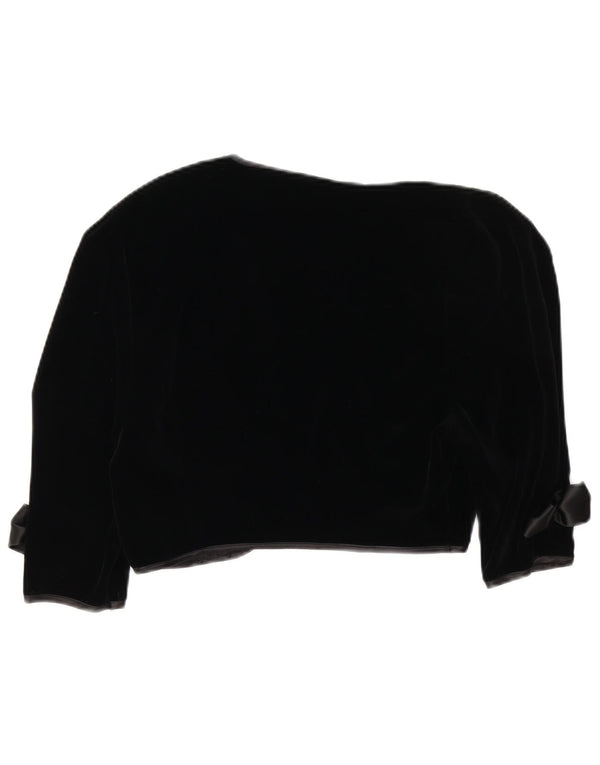 Vintage Damen Samt Bolero Jacke UK 10 Small Schwarze Baumwolle