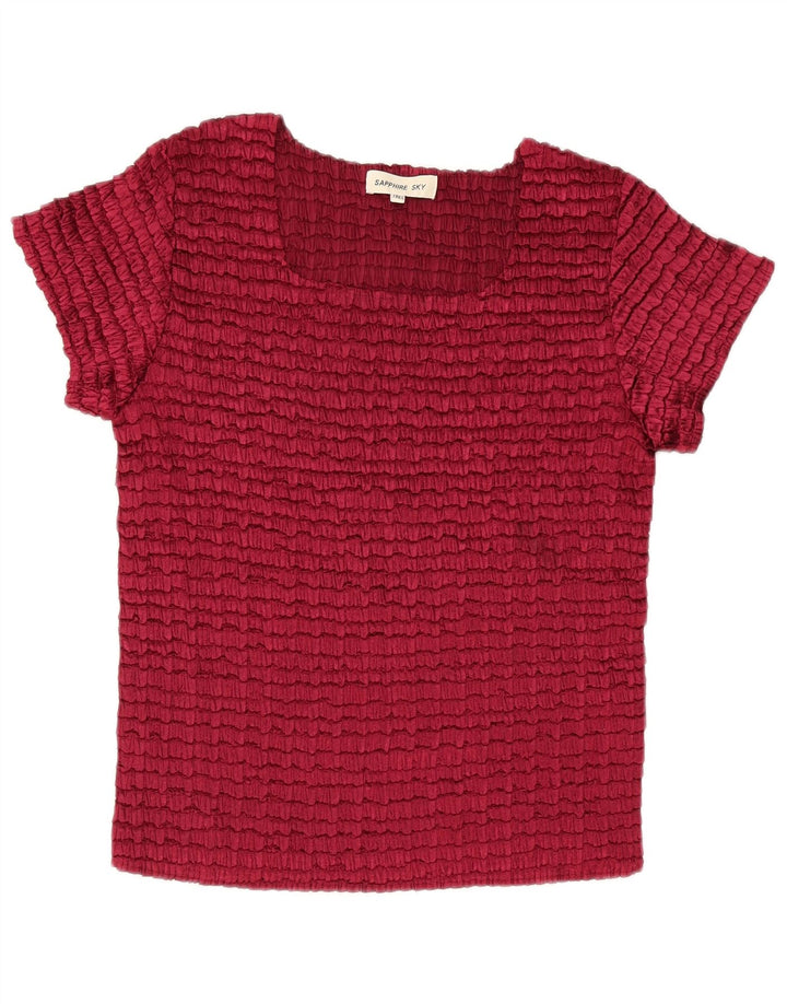 Vintage Damen Bluse Top Einheitsgröße Burgunderrot Polyester