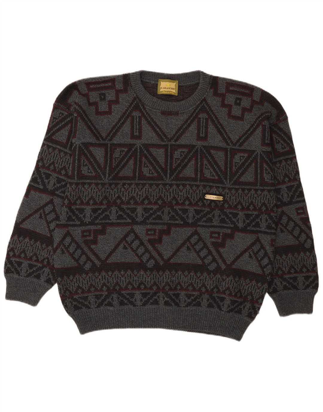 Il Granchio Herren-Pullover mit Rundhalsausschnitt, große graue geometrische Wolle