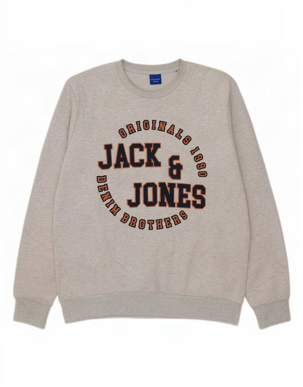 Jack & Jones Herren-Sweatshirt mit Grafik, XL, grau meliert, Baumwolle