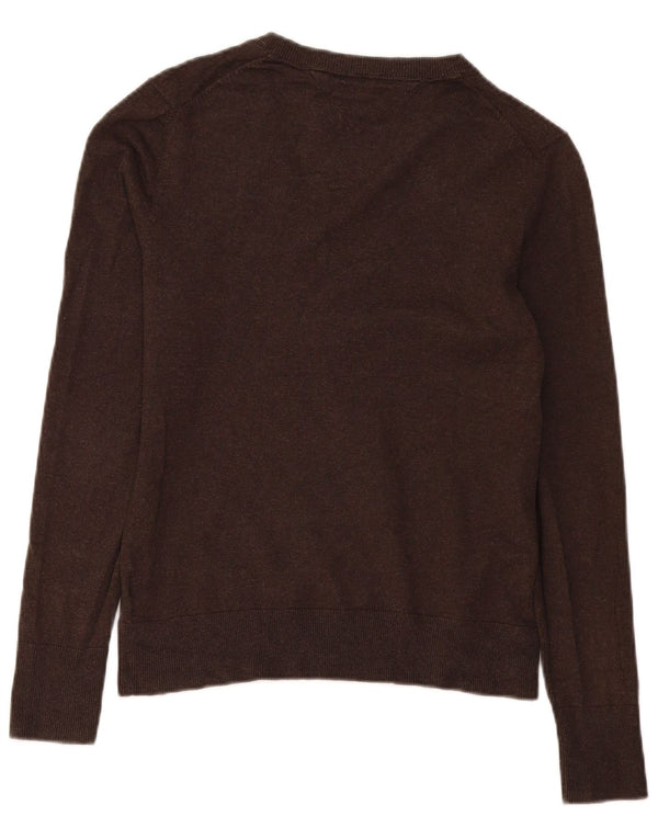 Tommy Hilfiger Damen-Pullover mit V-Ausschnitt, UK 14, Größe L, braun, Baumwolle