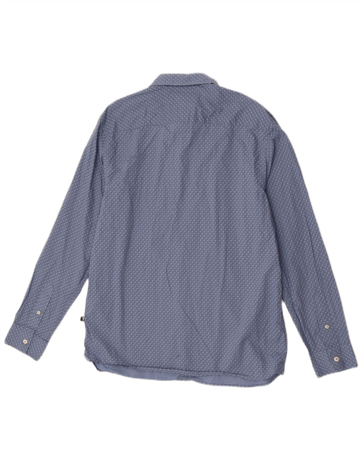 Ted Baker Herrenhemd, Größe 4, groß, blaue geometrische Baumwolle