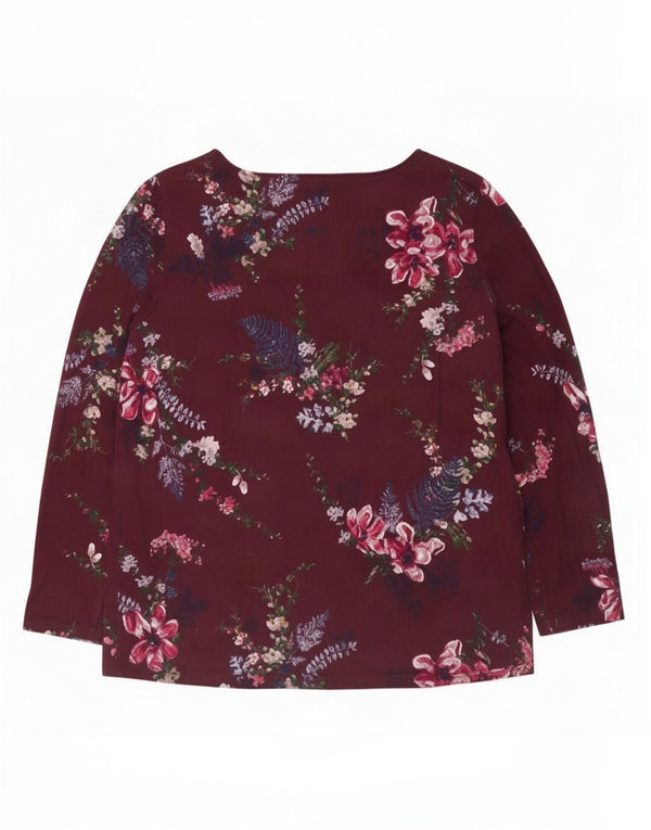 Joules Damen-Top, langärmlig, UK 20 2XL, Burgunderrot, Blumenmuster, Baumwolle