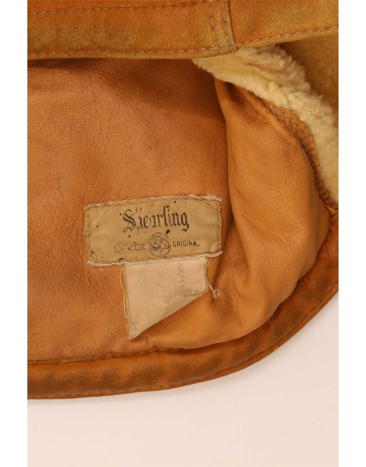 Vintage Herren Shearling Jacke UK 42 XL Beige Shearling
