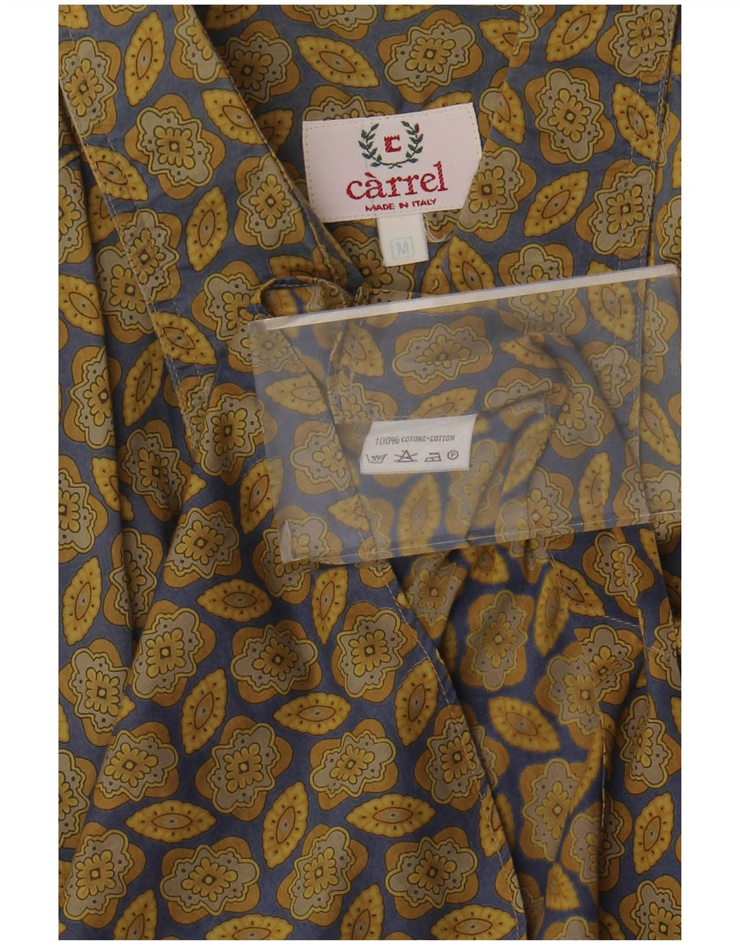 Carrel Herren-Kurzarmhemd aus mittlerer Khaki-Baumwolle mit Blumenmuster