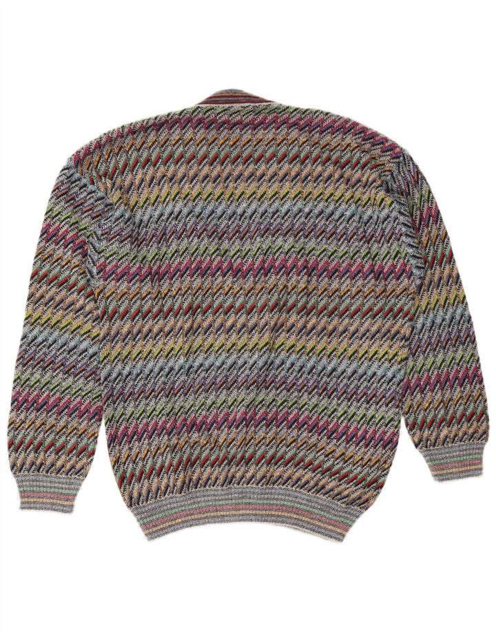 Vintage Herren Cardigan Pullover IT 50 Medium Mehrfarbig Chevron Baumwolle