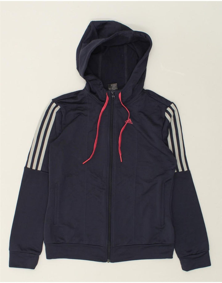 ADIDAS Womens Zip Hoodie Sweater UK 12-14 Medium  Navy Blue Polyester | Vintage Adidas | Thrift | Second-Hand Adidas | Used Clothing | Messina Hembry 