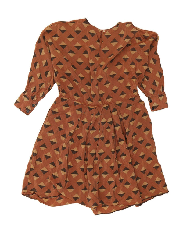 VINTAGE Womens Long Sleeve A-Line Dress IT 44 Medium Brown Geometric