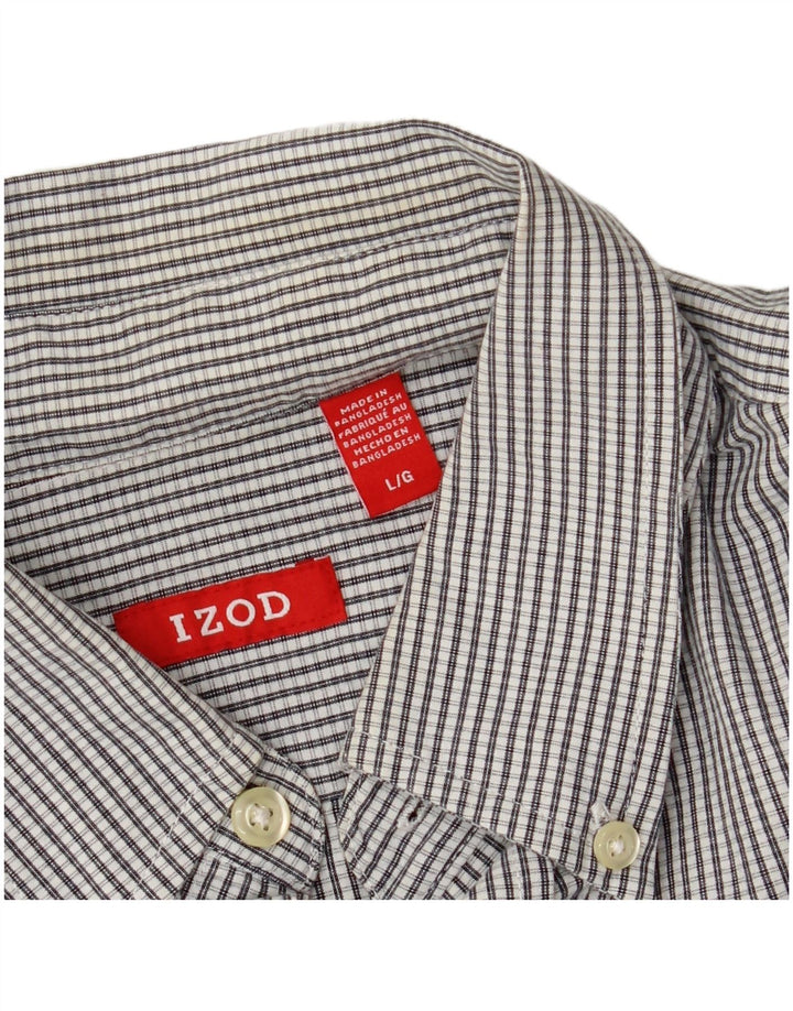 IZOD Mens Shirt Large White Check Cotton