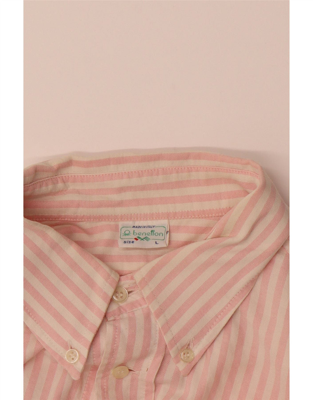 BENETTON Mens Loose Fit Shirt Large Pink Striped