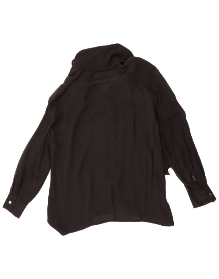 Blunauta Damen-Hemdbluse mit Vorderkrawatte IT 44 Mittelschwarze Seide