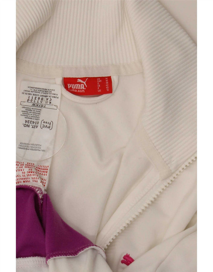 Puma Damen-Trainingsanzug-Oberteiljacke UK 12 Mittelweißes Colourblock-Polyester