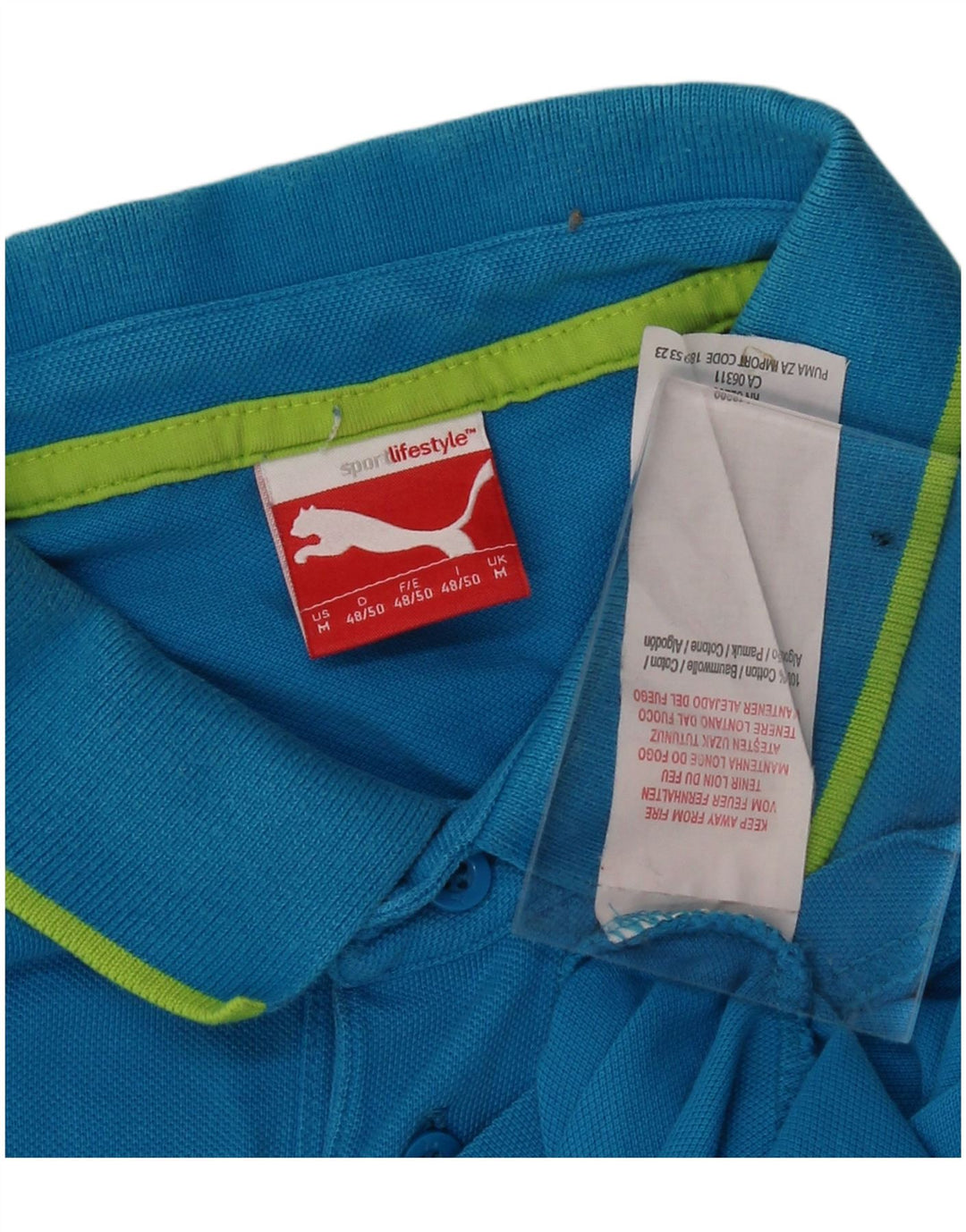 PUMA Mens Polo Shirt Medium Blue Cotton