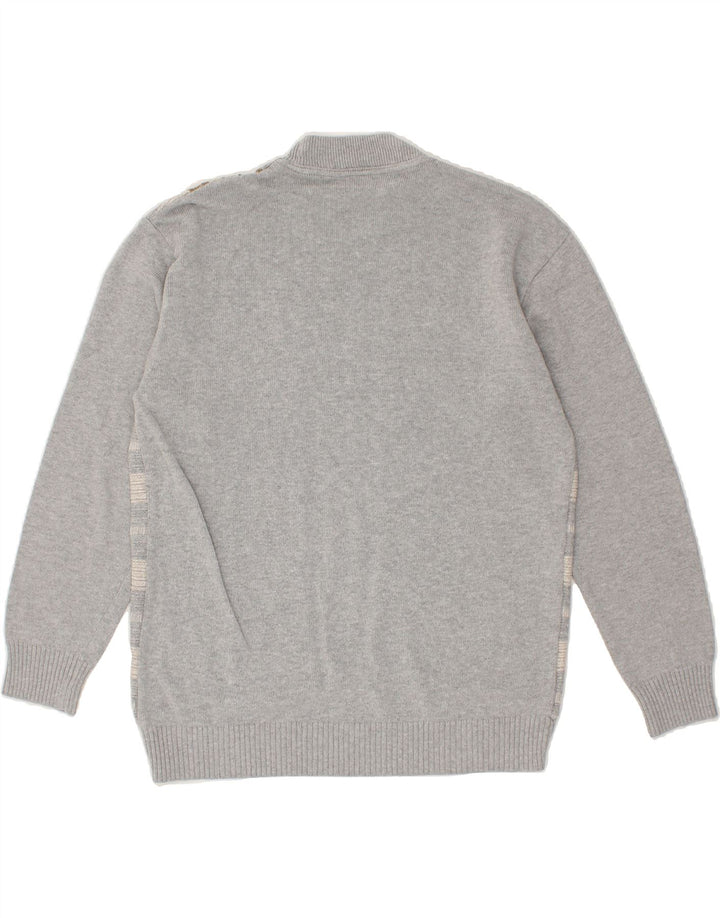 VINTAGE Womens Turtle Neck Jumper Sweater UK 14 Large Grey Striped Vintage Vintage and Second-Hand Vintage from Messina Hembry 