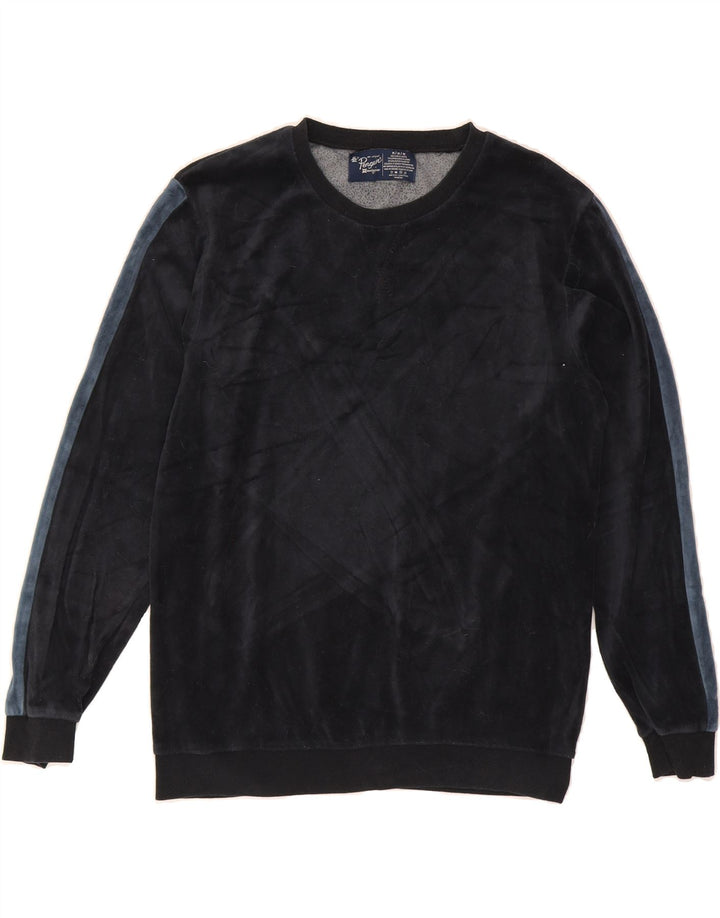 PENGUIN Womens Sweatshirt Jumper UK 14 Medium Navy Blue Colourblock Cotton Vintage Penguin and Second-Hand Penguin from Messina Hembry 
