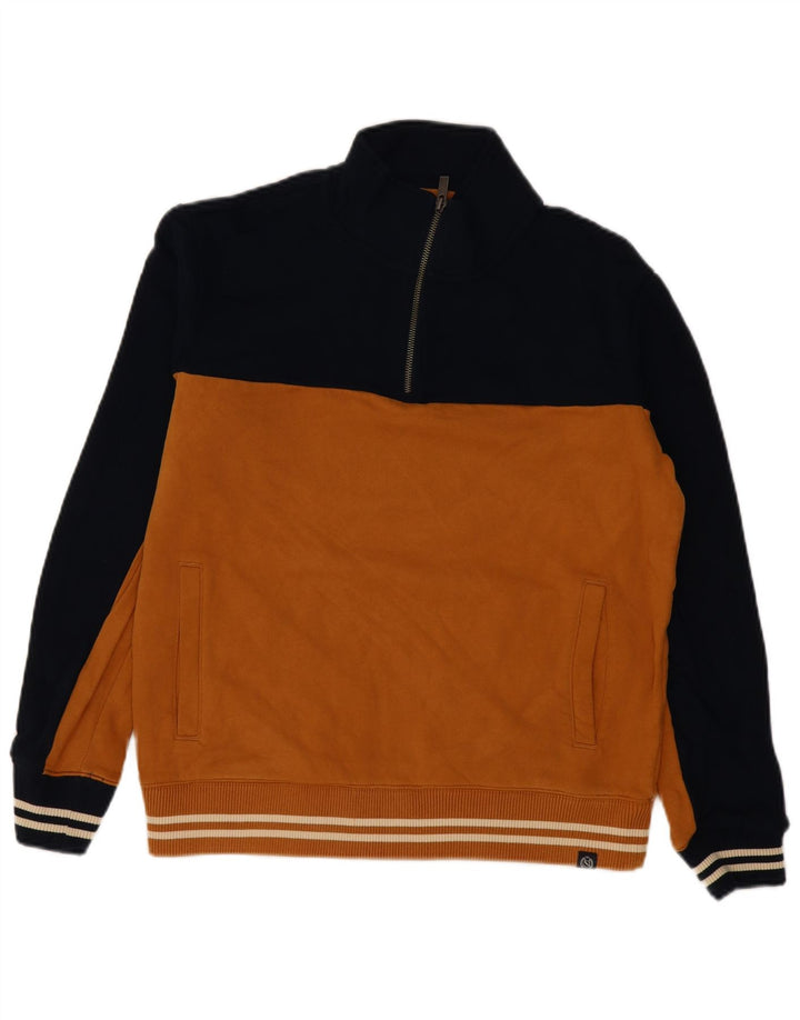 Marks & Spencer Herren-Sweatshirt mit Reißverschluss am Hals, groß, gelb, Farbblock