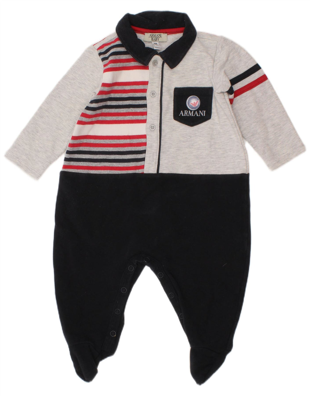 ARMANI BABY Baby-Jungen-Overall mit langen Ärmeln, 3–6 Monate, schwarzer Farbblock