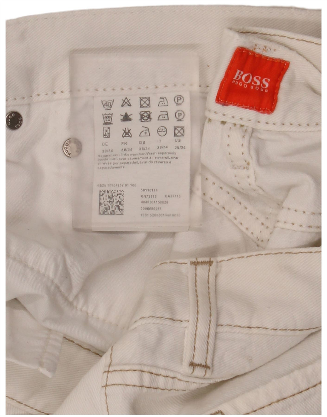 Hugo Boss Herren Straight Jeans W38 L34 Weiße Baumwolle