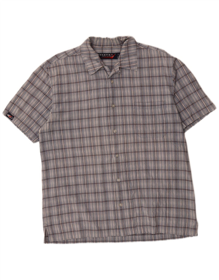 REGATTA Mens Short Sleeve Shirt Large Grey Check