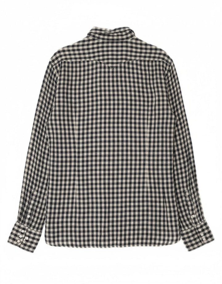 Stefanel Herren-Westernhemd, groß, marineblau, Gingham-Baumwolle