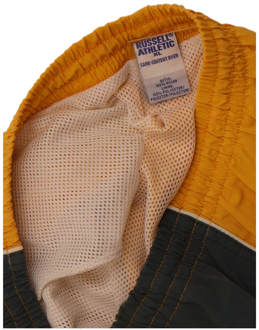 RUSSELL ATHLETIC Herren-Badeshorts XL, gelbes Colourblock-Nylon