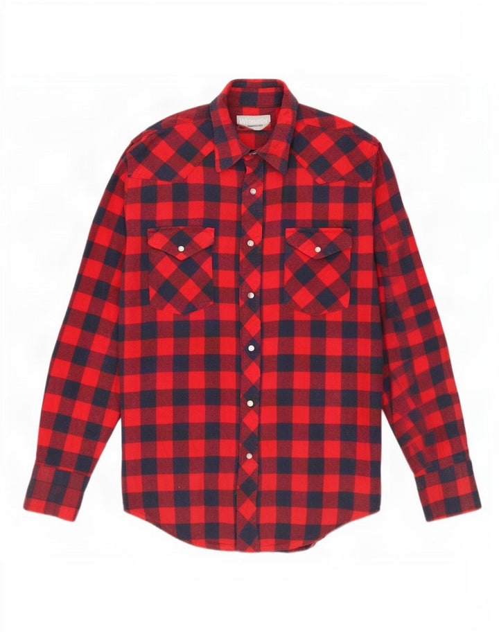 Wrangler Herren-Flanellhemd aus mittelroter Gingham-Baumwolle