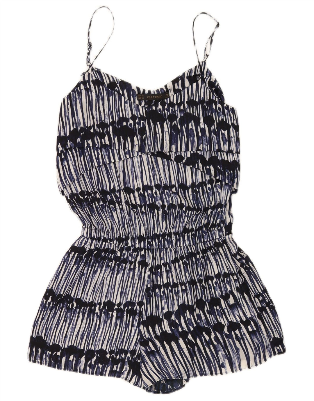 Zara Womens Abstract Pattern Ärmelloser Playsuit UK 6 XS Marineblau