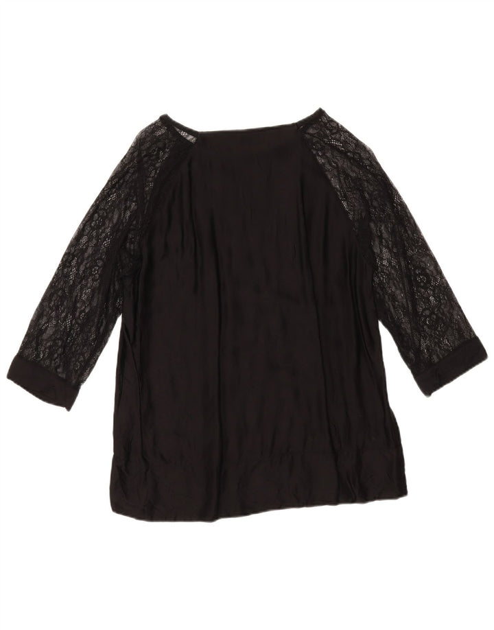 Zara Damen Top 3/4 Ärmel UK 16 Large Schwarz Viskose