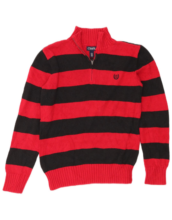 Chaps Jungen-Pullover mit Reißverschluss am Hals, 14–15 Jahre, groß, rot gestreift, Baumwolle