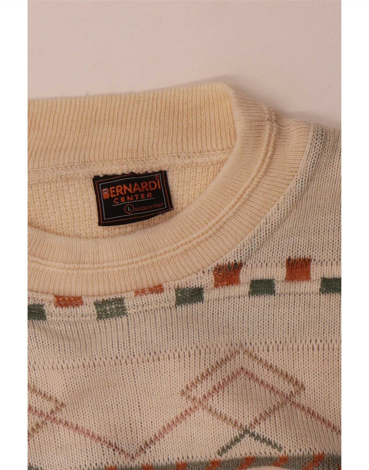 Bernardi Herren-Pullover mit Rundhalsausschnitt, XL, cremefarben gestreift