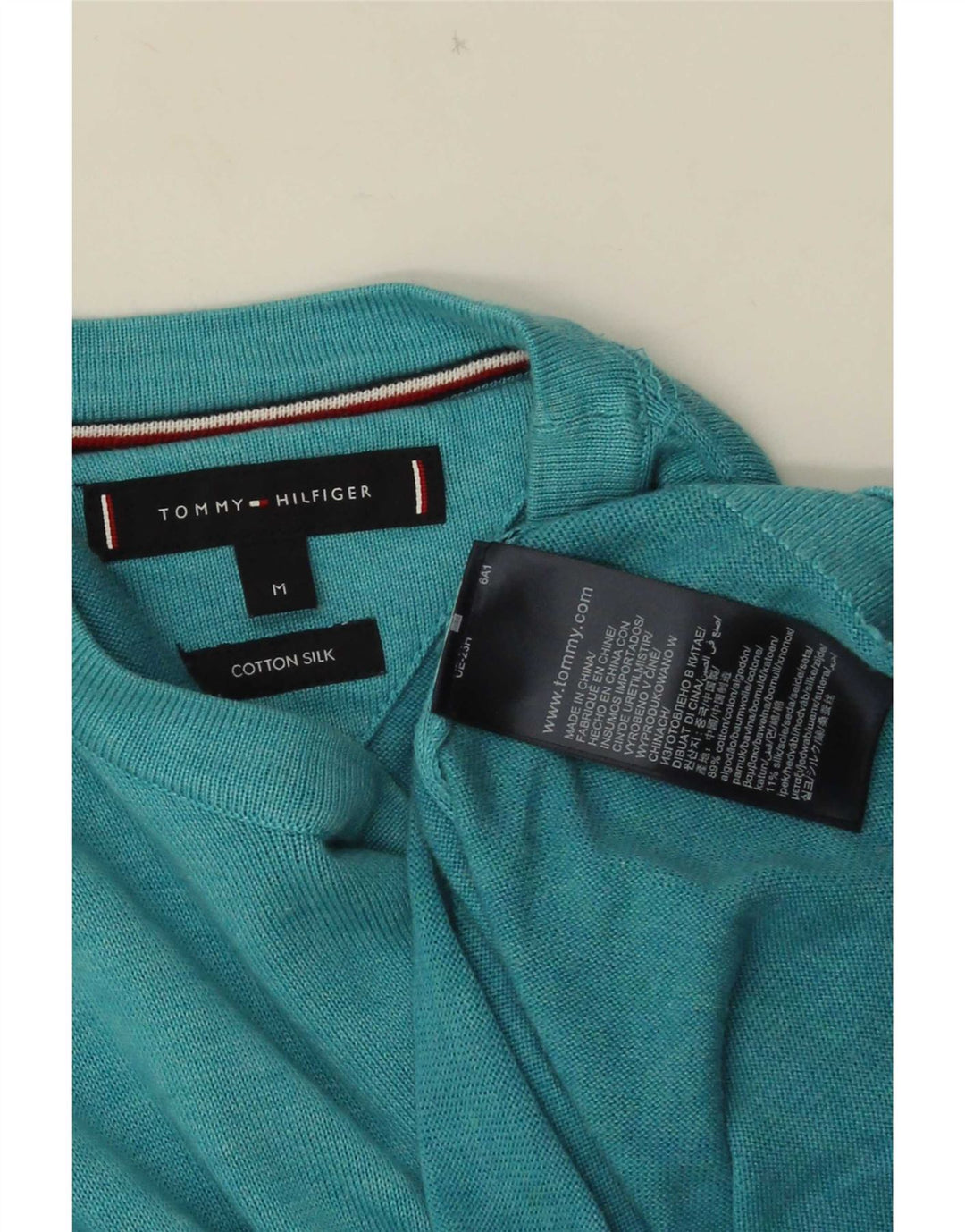 Tommy Hilfiger Herren-Pullover mit Rundhalsausschnitt, mittelgroße türkisfarbene Baumwolle