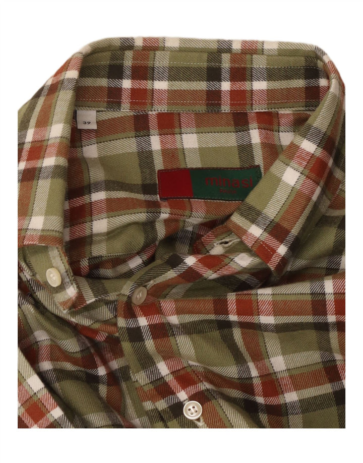 VINTAGE Herren Flanellhemd Größe 39 Medium Khaki Check