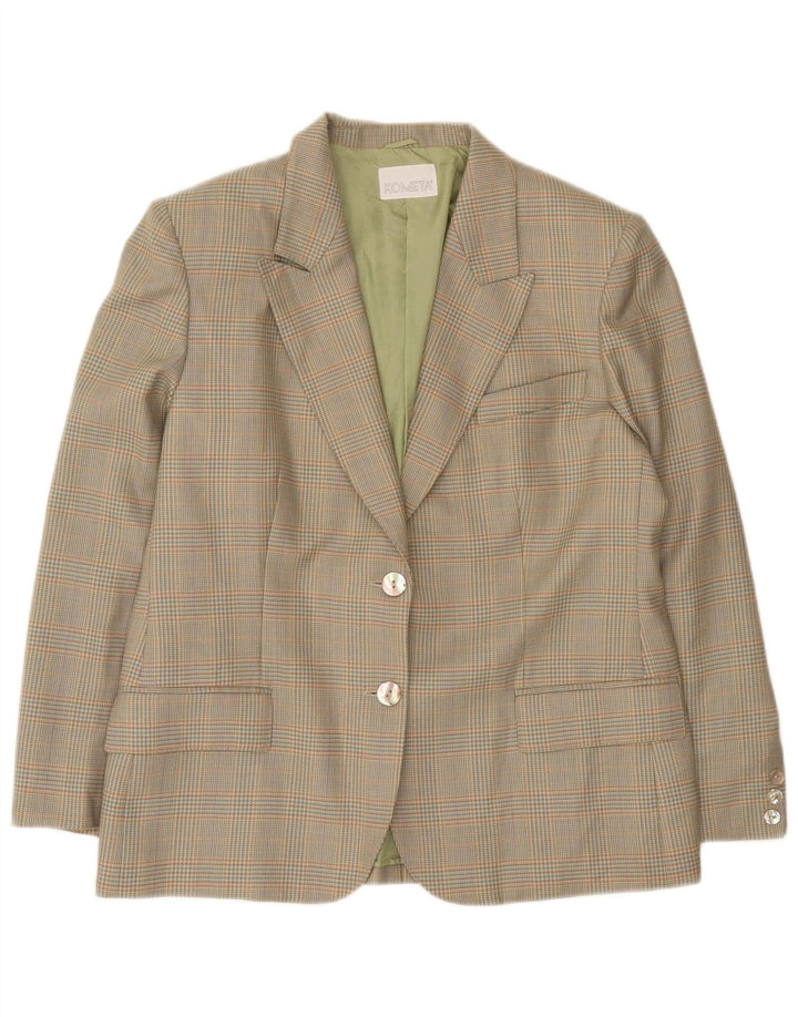 Vintage Damen Blazerjacke mit 2 Knöpfen, IT 45, große graue Wolle mit Hahnentrittmuster