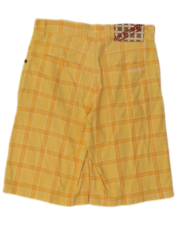 Vintage Damen Casual Shorts W28 Mittelgelb karierte Baumwolle