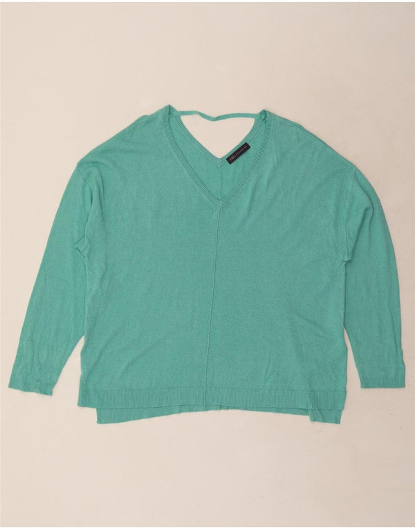 Marks & Spencer Damen-Pullover mit V-Ausschnitt, UK 22 3XL, türkisfarbene Viskose