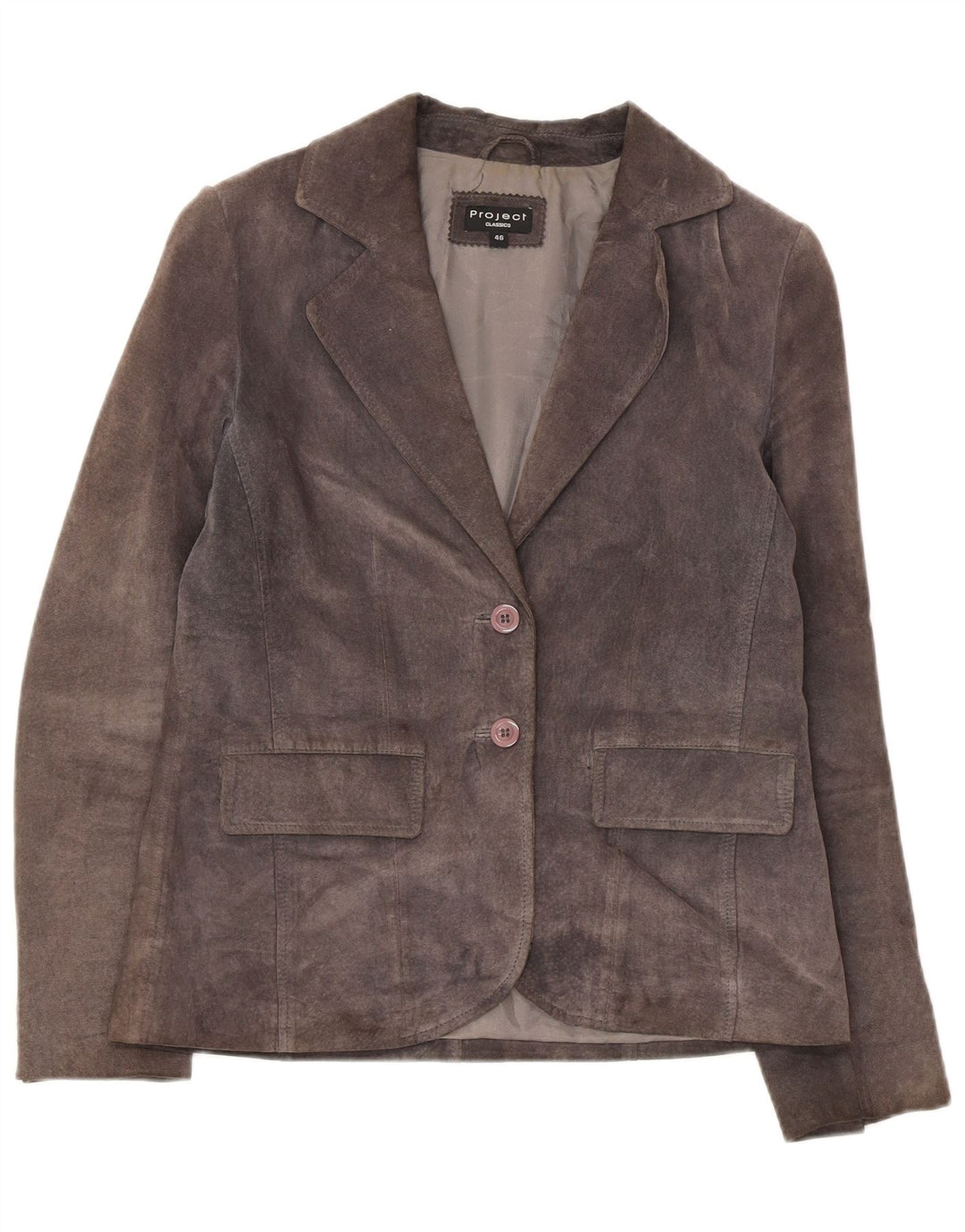 Project Damen-Blazer aus Wildleder mit 2 Knöpfen, IT 46, großes graues Leder