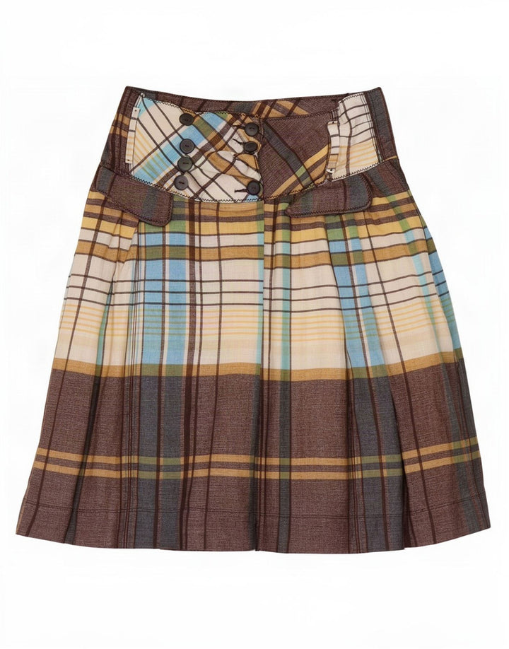 Zara Damen Wickelrock Small W26 Braun kariertes Leinen