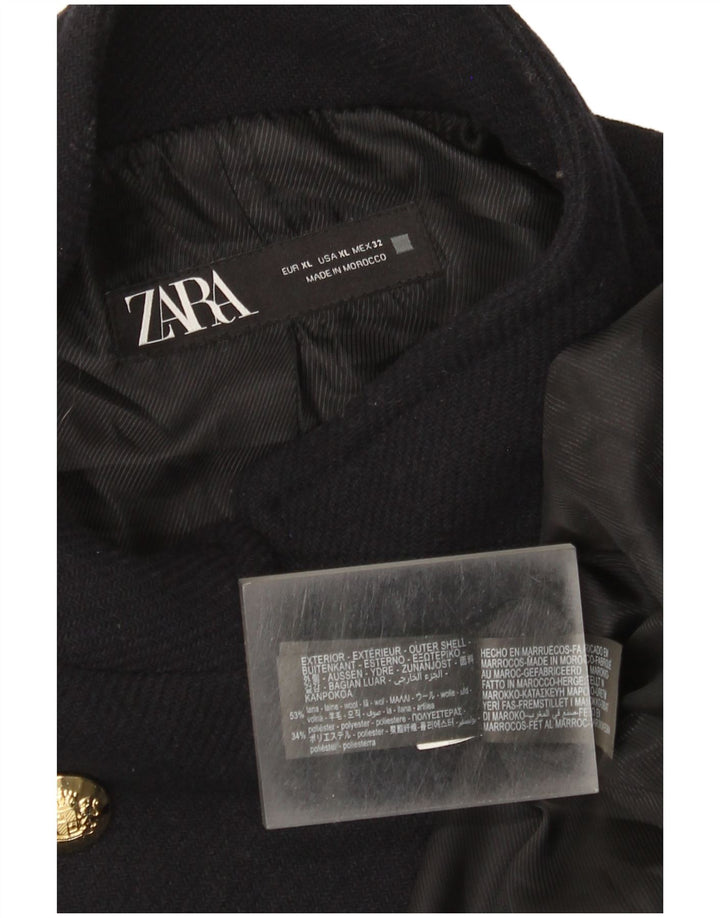 Zara Damen Pea Coat UK 18 XL Marineblaue Wolle