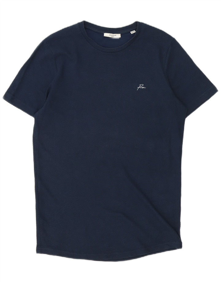Jack & Jones Herren-T-Shirt-Oberteil aus Baumwolle in mittlerer Marineblau-Optik