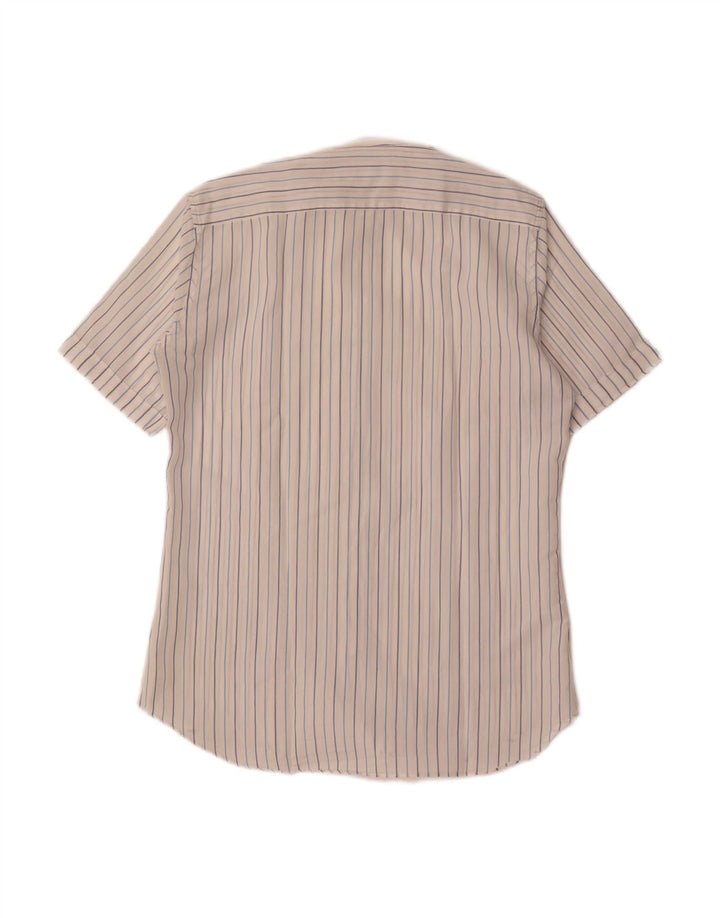 CALIPSO Mens Short Sleeve Shirt Size 39 15 1/2 Medium White Striped