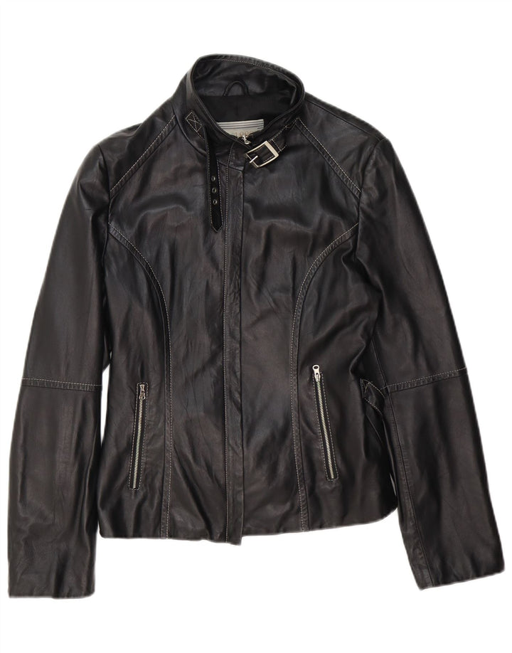 Vintage Damen Leder Bikerjacke IT 46 Großes schwarzes Leder
