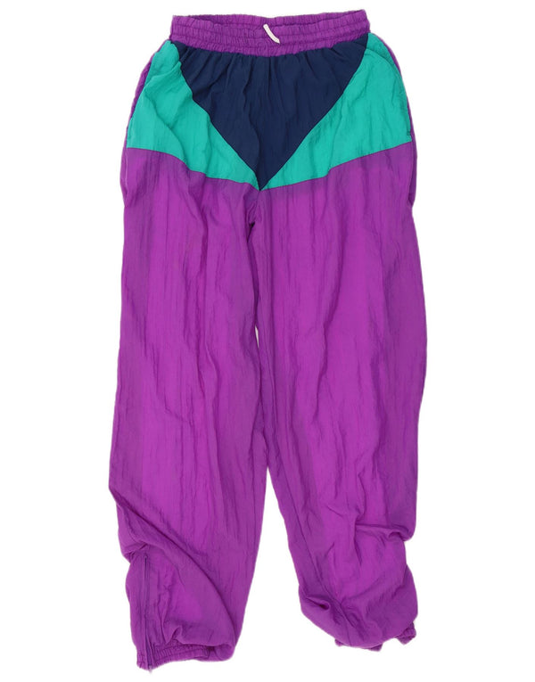 Vintage Damen Trainingshose Jogger UK 12 Mittellila Farbblock