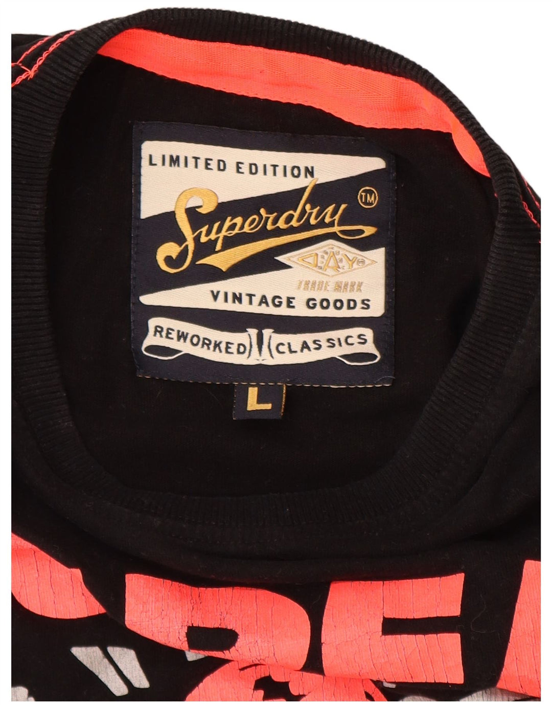 SUPERDRY Herren-T-Shirt mit Grafik, Größe L, aus schwarzer Baumwolle