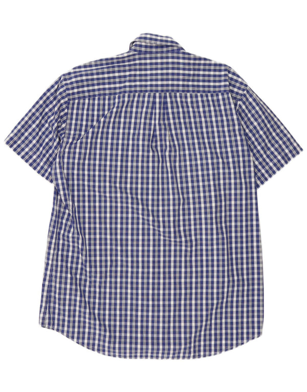 Lacoste Herren-Kurzarmhemd, Größe 40, mittelblaue Gingham-Baumwolle