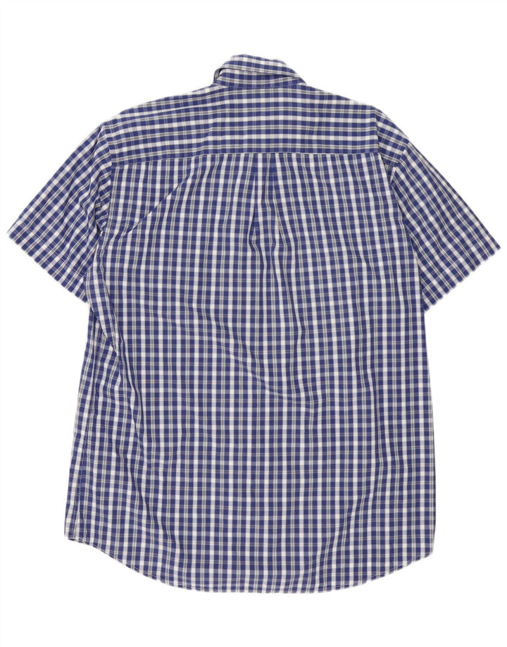 Lacoste Herren-Kurzarmhemd, Größe 40, mittelblaue Gingham-Baumwolle
